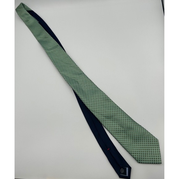 Tommy Hilfiger Other - Tommy Hilfiger Mens Green Blue Micro Check Geometric 100% Silk Necktie Tie
